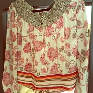 BCBG MaxAzaria-Silk Floral Banded/split top